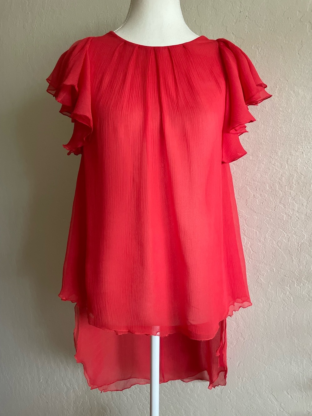 BCBG ruffle silk top